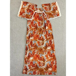Vintage 70s Psychedelic Maxi Slip Dress Womens Medium English Tea Scene‎ Print